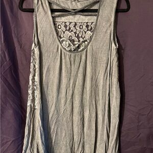 POL Gray Silver Embellished Cut Out Tank Top NWOT